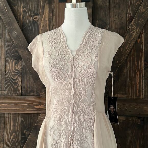 NWT Johnny Was Silk Lace Dress Biya Romantic Flapper Victorian Goth Blush Pink S - Picture 2 of 12